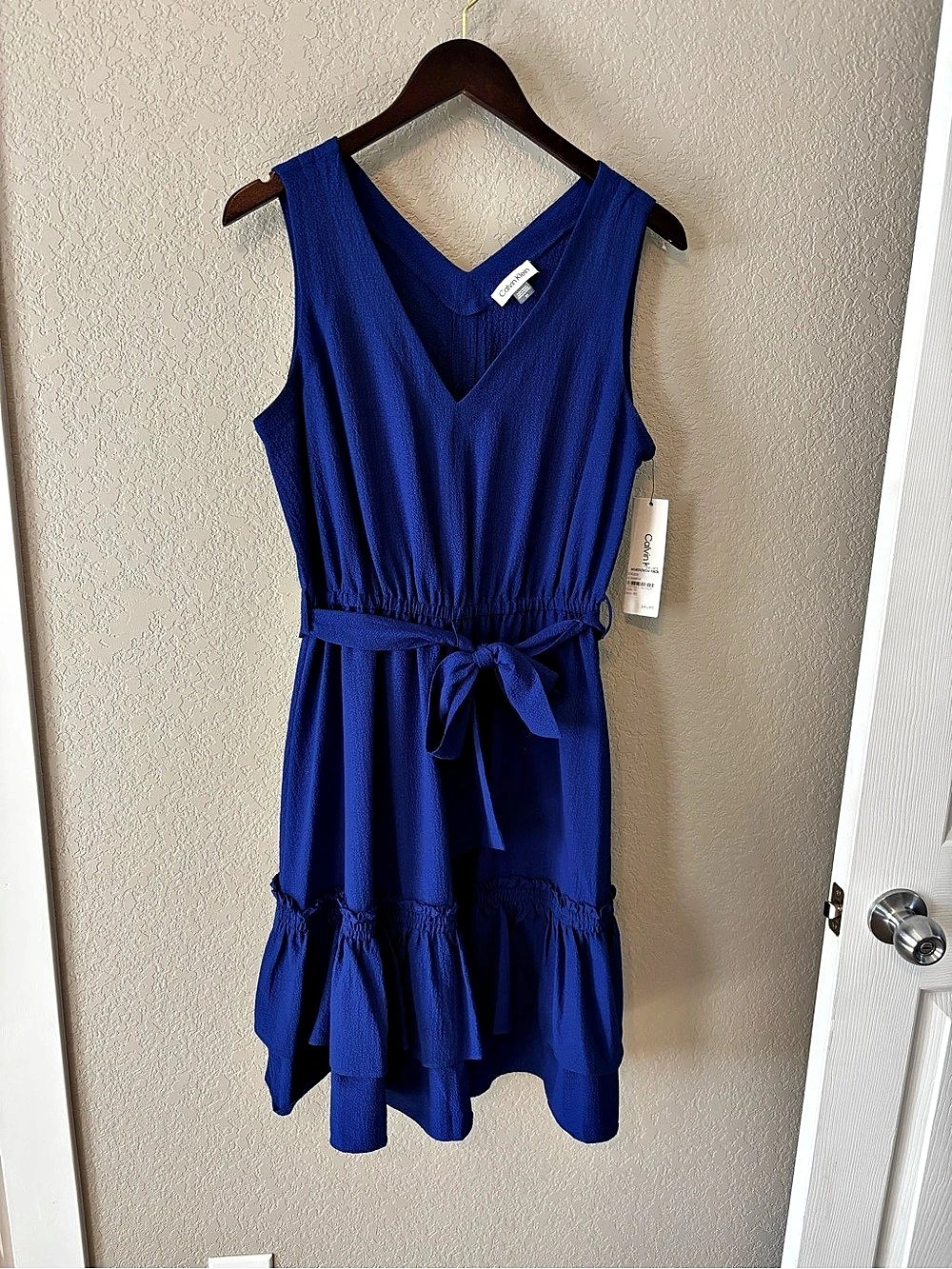 Calvin Klein Blue Ruffle Mini Dress Size 10 NWT